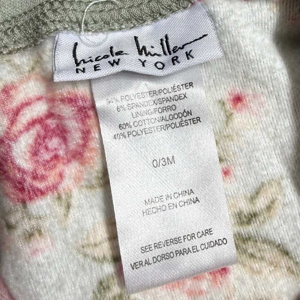 Nicole Miller Baby Girl Floral Footie Onesie Size 0-3 Months
